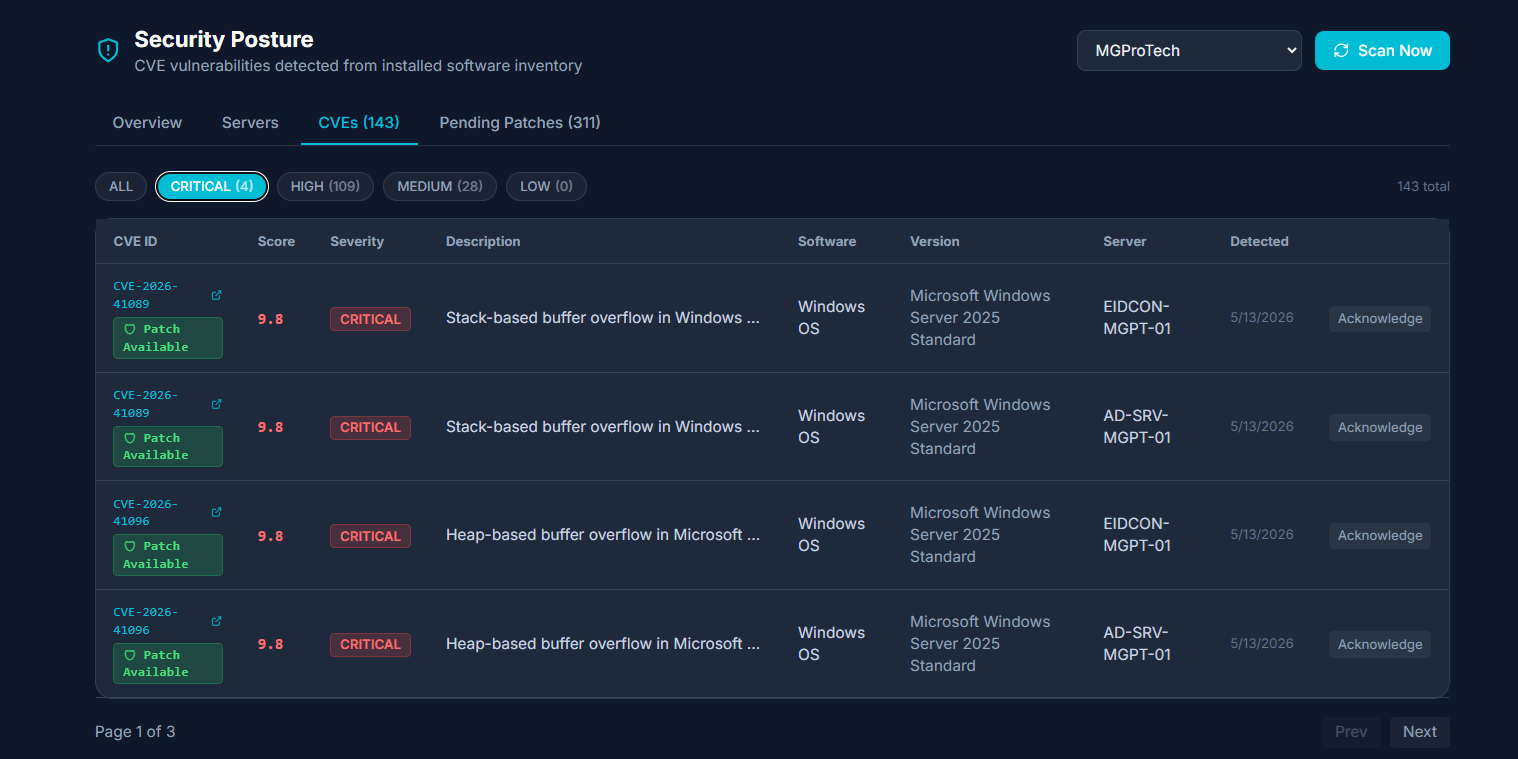 Xentrio CVE Scanning — NIST NVD-based vulnerability assessment with per-device compliance scoring