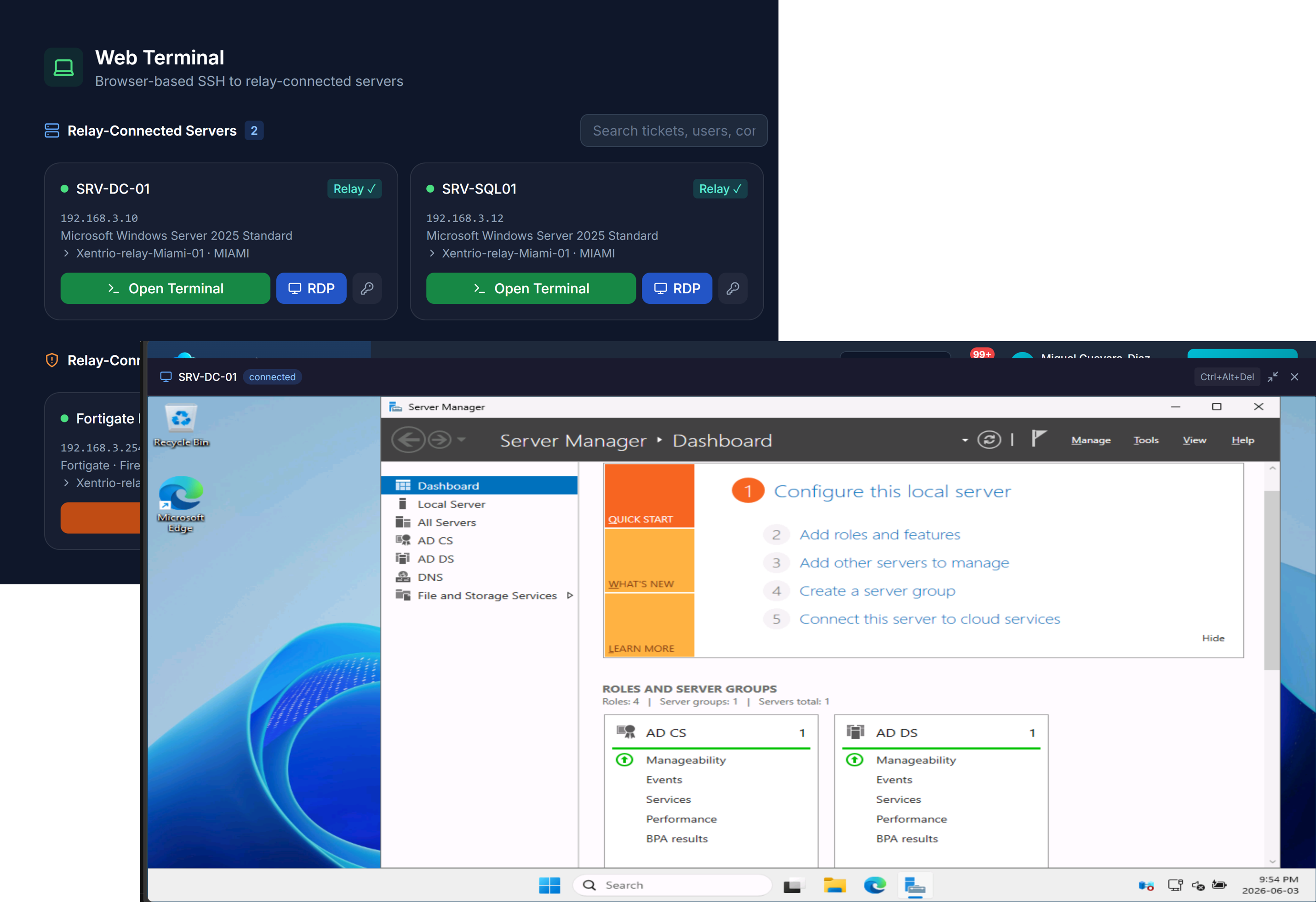 Xentrio Browser Remote Desktop — IronRDP WASM RDP session through relay with no exposed ports